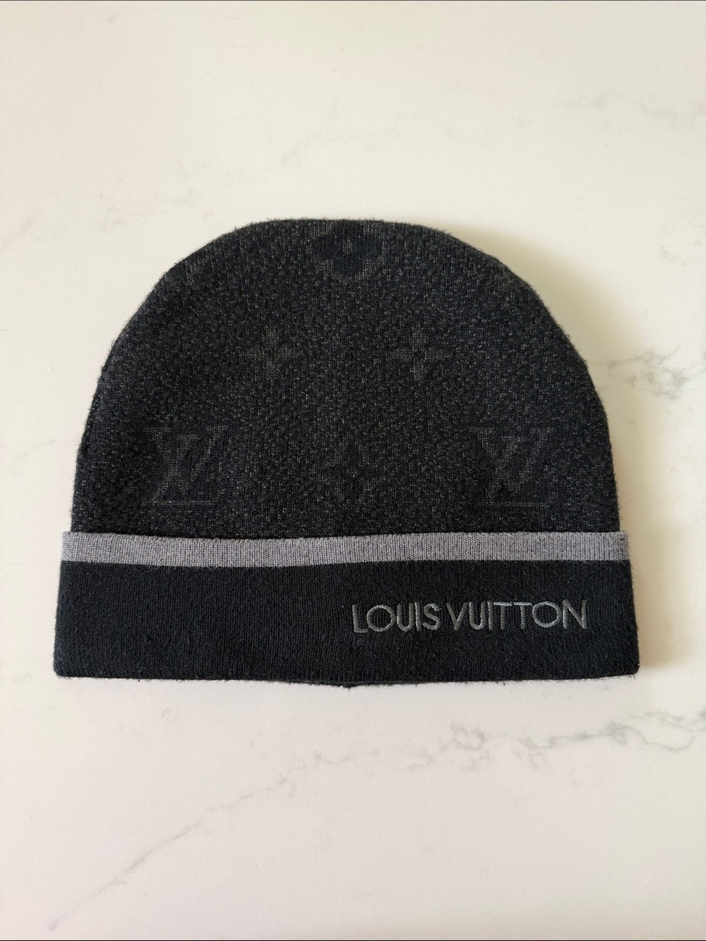 Louis Vuitton Black & Gray Monogram Knit Beanie